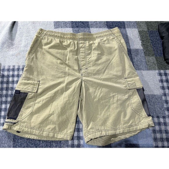 Speedo Men's Tan/Black Mesh Cargo Pocket Style‎ Lined Swim Trunks, Size Medium - Picture 1 of 6